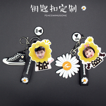 Car keychain womens personalized custom small daisy fresh keychain custom photo cartoon key chain pendant