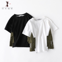 2020 Summer New products CUHK Boy personality Side splicing Coloured boy All cotton Children short sleeve T-shirt 5143