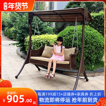 Outdoor swing double hanging chair outdoor wrought iron swing chair adult courtyard balcony swing Garden hanging basket wicker chair