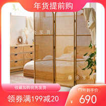 Living room bedroom shelter partition wall Japanese porch ins rattan decoration hostel inn folding mobile screen door