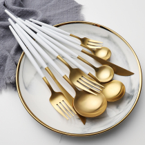 Nordic style 304 stainless steel Western tableware knife and fork spoon three-piece set full steak knife and fork set set household tableware