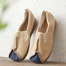 Stranger flower blossom orchid (return to Pu) handmade linen personalized versatile casual shoes womens one pedal lazy shoes