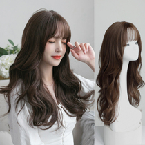 Korean style hair women's micro curly hair net red big wave elegant long curly hair women's long wig full head cover