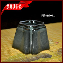 Longquan Yang Shijun signature deep black iron tire square round corner Master Cup bucket Cup dragon kiln firewood burning kiln mouth