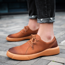 Spring Casual Leather Shoes Mens Head Business Shoes Genuine Leather Soft Face Leather Men Shoes Low Anti Slip Bull Gluten Bottom Martin boots