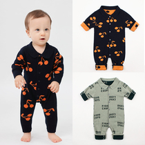 British next kid Nordic style cherry sweater baby pure cotton knitted thickened autumn and winter one-piece baby romper