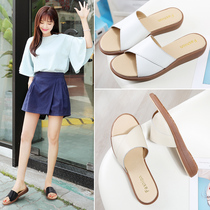 Single shoes womens 2019 spring slippers Korean version of female soil flat heel heels wear thick sole summer fashion Net red womens summer