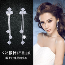 Super fairy net red sterling silver stud female 2021 new fashion quality tassel long ear line drop earrings star with earrings