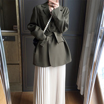 Spring and autumn with belt suit jacket female Korean version of loose temperament waist small suit retro fashion wild top