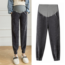 Pregnant women casual pants spring and autumn thick wear loose autumn and winter corduroy bottomed trousers wide legs warm cotton pants