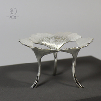 Heqing old inch silver handmade tea set Ginkgo biloba tea drain rack Kung Fu tea accessories Yunnan Lijiang snow silver tea drain