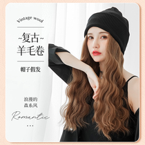 Wig hat INTEGRATED FASHION WOMAN LONG HAIR NATURAL EMULATION AUTUMN WINTER STYLE WOOL ROLL LARGE WAVE LONG CURLY HAIR KNIT CAP