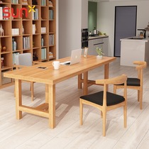 Simple study solid wood large desk living room long desk household double computer desk ash wood student study desk