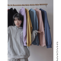 2022 Fall new grey sweatshirt female cap sleeve head inside a slim loose pure color spring and autumn pure cotton blouse