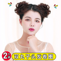 Nezha wig meatball head fluffy hair bag simulation flower bud fake hair plate hair ring real hair curly hair ring flower bag ancient costume