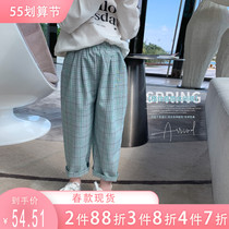 Foam Foam Home Custom Child Clothing 2022 New Girl Spring Clothing Casual Pants Children Foreign Air Pants Baby Plaid Pants