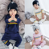 Net red baby clothing mens treasure suit autumn spring and autumn two-piece spring thin cute female baby fall out for men