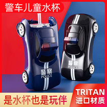 Childrens water Cup summer suction cup boy Net red police car car kindergarten baby out carrying kettle