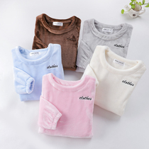 Womens flannel pajamas Autumn and winter home clothes Long-sleeved top thickened velvet warm coral velvet sweet cute plush