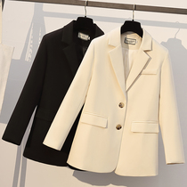 Net Red Little Suit Jacket Woman 2021 Chunqiu Han version Leisure loose Black white Fried Street Superior Western clothes jacket