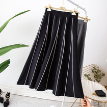 Large size womens high waist long knitted skirt 200 Jin fat sister slim A- line dress long skirt Joker umbrella skirt