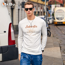 MrBu new men long sleeve t-shirt round neck casual print base shirt autumn top KT00810