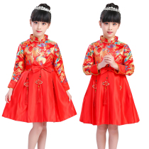 New Years Day Childrens Choir recitation Chinese style performance Primary school host festive Tang dress opening red New Years dress