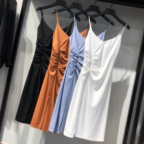 MRMW2021 summer heart machine backless fashion sexy suspenders dress female temperament high waist split over knee skirt