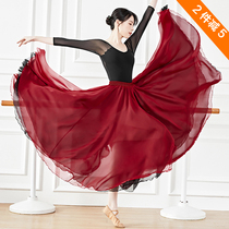 720 Degrees Dance Dress Classical Modern Dance Parquet Color Double half body dress Flutter Performance Practice for a Grand Pendulum Skirt