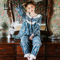 IF-KANN spring and autumn sweet and fresh deer pajamas female pure cotton Korean version lace princess home dress set