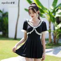 Korean womens one-piece dress conservative belly covering slim small chest push up student hot spring swimsuit 2021 new