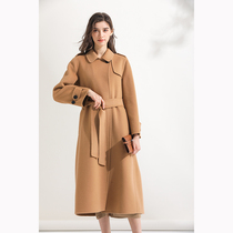 Camel temperament cashmere woolen coat womens mid-length 2020 double-sided woolen coat small slim-fit over the knee