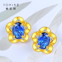 Gold Earrings Womens 24K Pure Gold New 999 Gold Flower Earrings Fashion Tanabata Gift for Girlfriend