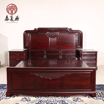 Redwood bed double bed 1 8 m new Chinese solid wood bed small apartment high box bed South American sour branch Wood big bed 1 5