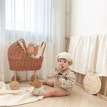 ins Korea retro rattan doll toddler stroller play house toy car childrens clothing shooting props