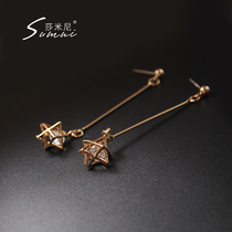 Samini 18K gold 925 silver artificial zircon long stud earrings pendant ring line temperament simple literary woman