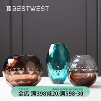 BEST WEST Light Luxury Stained Glass Vase Transparent Thickened Creative Soft Decorations Model Room Living Room Ornaments
