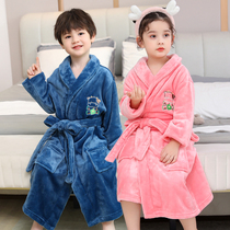 Winter childrens robes thickened boys bathrobes flannel warm pajamas girls in large childrens coral velvet home clothes