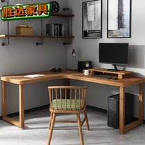All solid wood corner computer desk Home desk Simple modern log student l-shaped desk bookshelf integrated table