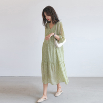 Pregnant Woman Lian Dress Summer Medium Long snow-spun thin section Pregnant Pregnant Woman Skirt Big Code Explicit and Pregnant Woman with Loose Gestation