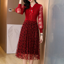 Miyake pleated magic dress female 2021 spring and summer small fresh sweet socialite temperament lace lace midi dress