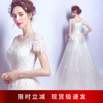 Angels wedding dress elegant and dreamy style Shoulder Princess Brides Little Trailing Wedding Dress 6700