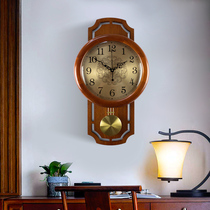 Chinese style wall clock living room solid wood watch classic silent home clock fashion creative atmospheric Chinese style wall hanging watch