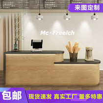 Paint curved front desk table Wood grain cashier counter INS Nordic style welcome desk Reception desk bar custom