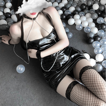 New sex underwear Patent leather tight leather bondage bondage queen uniform sexy chain