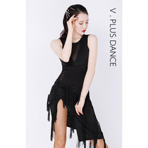 V PLUS DANCE Gaoxue Latin Dance Slim Tassel dress Large V-neck patchwork YARN with chest pad panties