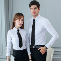 Professional dress shirt woman long sleeve Korean version of the body 100 hitch OL pure white flap blue work positive dress shirt autumn-winter man