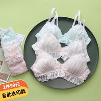 Japanese soft girl no rim underwear Chiffon water-soluble small white flowers Students sweet and cute girl bra set spring and summer