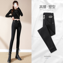 Black jeans womens tight-fitting small feet in autumn 2021 New elastic thin spring and autumn high waist long pants