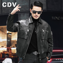 Oil wax sheep leather Haining leather leather mens short lapel youth tooling shoulder loose leather jacket coat tide